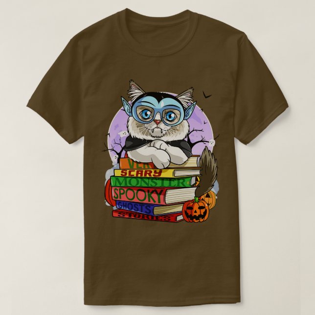 Camiseta Ragdoll Cat Vampire Witch Pumpkin Halloween (Frente do Design)