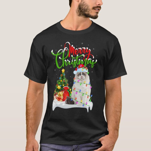 Camiseta Ragdoll Cat Xmas Decorations Papais noeis Ragdoll  (Frente)