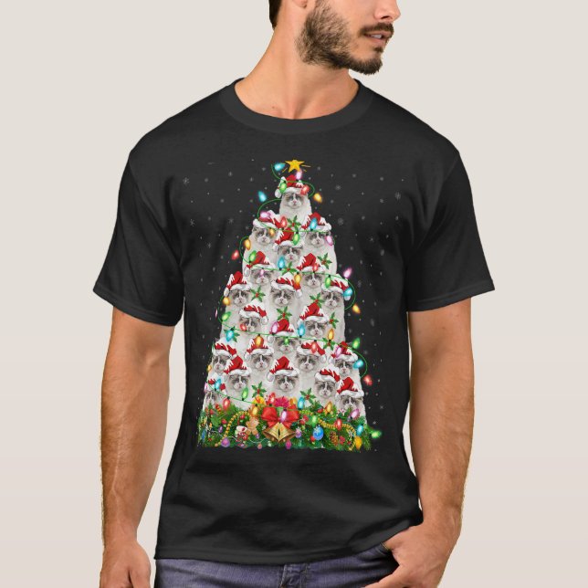 Camiseta Ragdoll Cat Xmas Lights Papais noeis Ragdoll Natal (Frente)