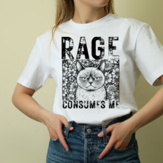 Camiseta Rage Consumes Me Cat Meme Line Art Unisex