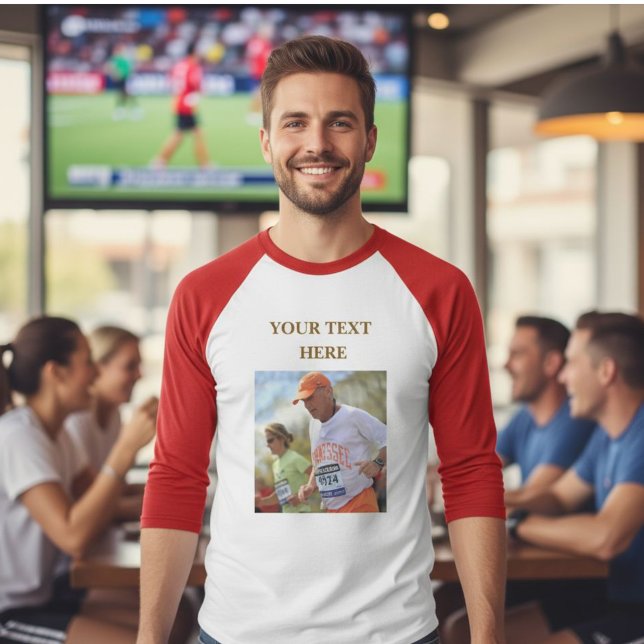 Camiseta Raglan Baseball T-Shirt, Custom Text, photo (Criador carregado)