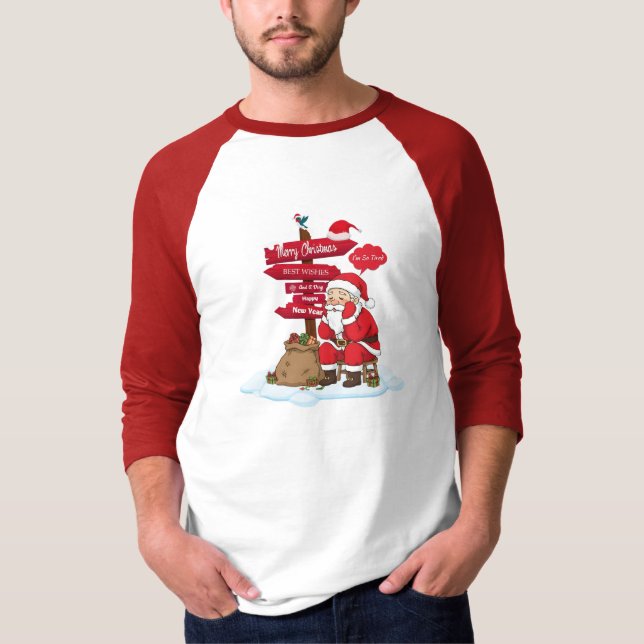 Camiseta Raglan Christmas Shirt: Funny Santa 3/4 Sleeve Hol (Frente)