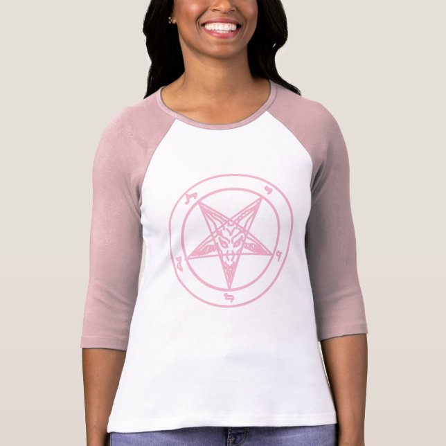 Camiseta Raglan cor-de-rosa de Baphomet (Frente)