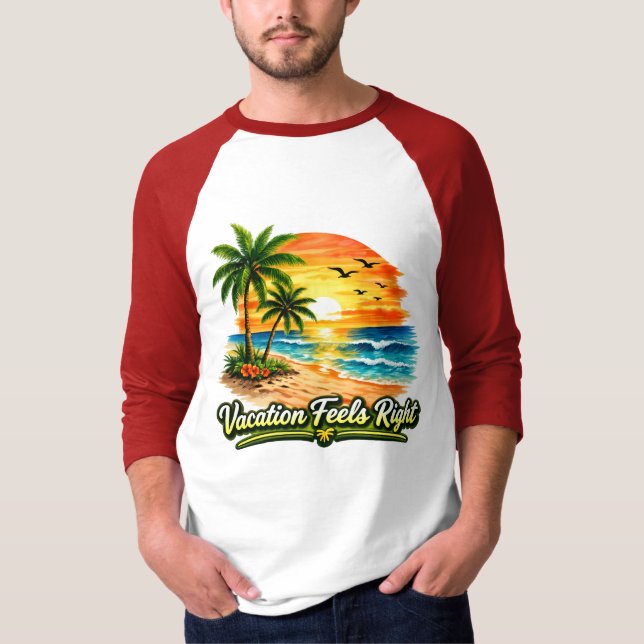 Camiseta Raglan de Beisebol Vacation Feels Right E (Frente)