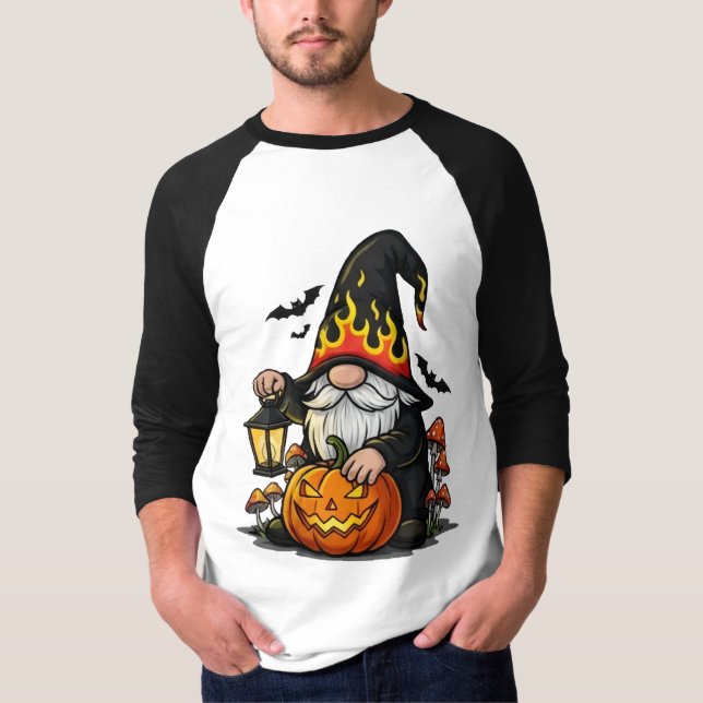 Camiseta Raglan de Manga 3/4 Gnome de Halloween (Frente)