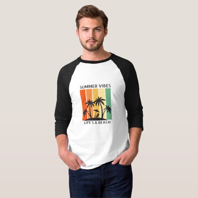 Camiseta Raglan T-Shirt Colorful Retro Life's A Beach (Frente Completa)