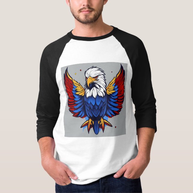 Camiseta Raglan Tshirt com Gráfico de Águia Patriótica (Frente)