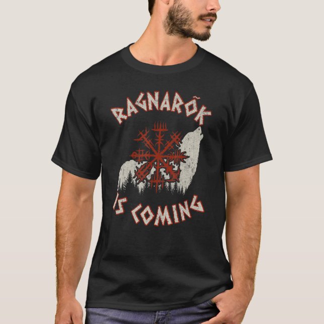 Camiseta Ragnarok Está Vindo Wolf Vegvisir Viking Vikings (Frente)