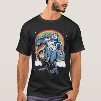 Camiseta Rainbow Alaskan Malamute Unicorn Dinossaur