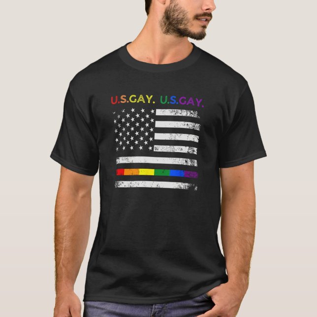 Camiseta Rainbow America Flag LGBTQIA Pride Month   LGBTQ (Frente)