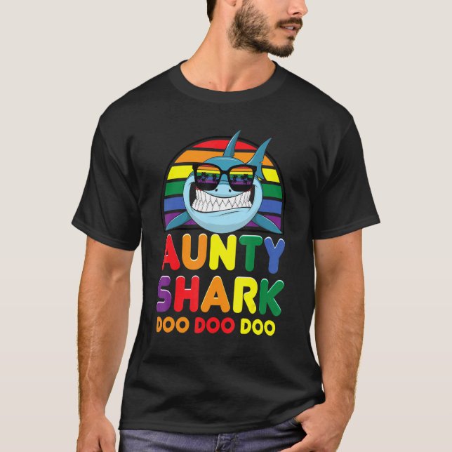 Camiseta Rainbow Aunty Shark Sunglass Dia de as mães P (Frente)