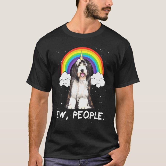 Camiseta Rainbow Bearded Collie Ew Pessoas Unicorn (Frente)