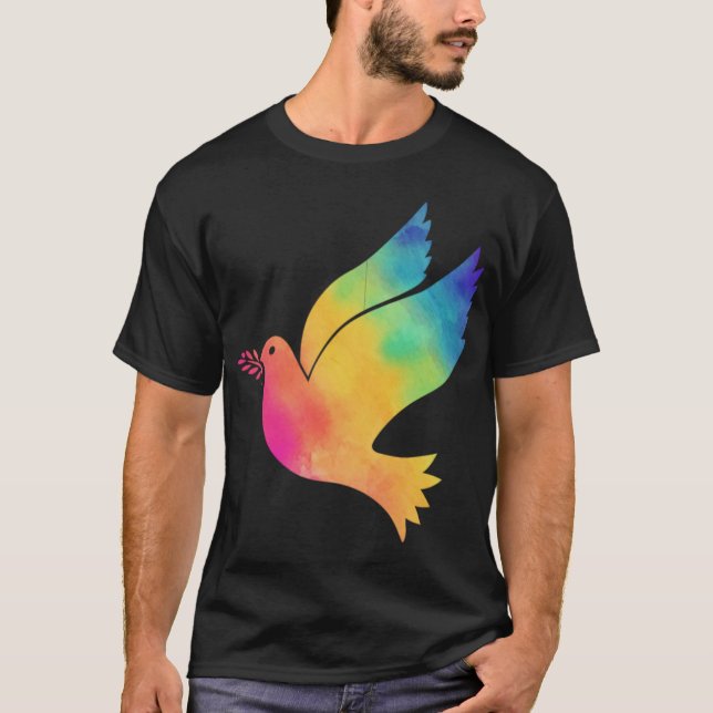 Camiseta Rainbow Bird - Sinal de paz Tie Dye - Padrões (Frente)