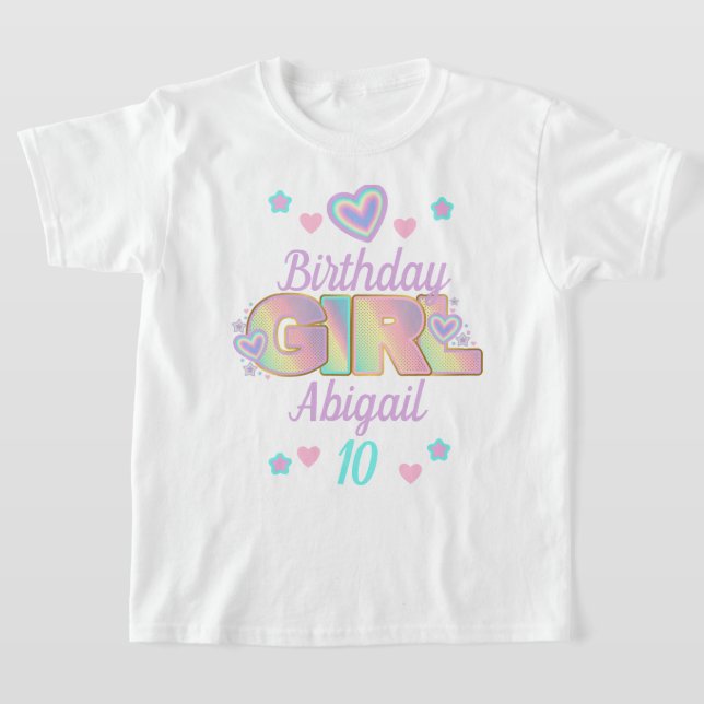 Camiseta Rainbow Birthday Rapariga idade personalizada Irid (Postura )