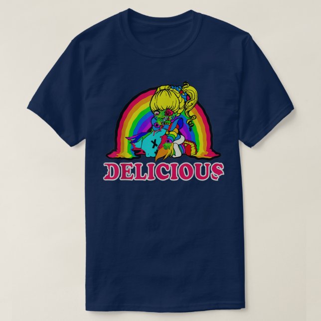 Camiseta Rainbow Bites Funny Retro 80s Zombie Halloween 620 (Frente do Design)