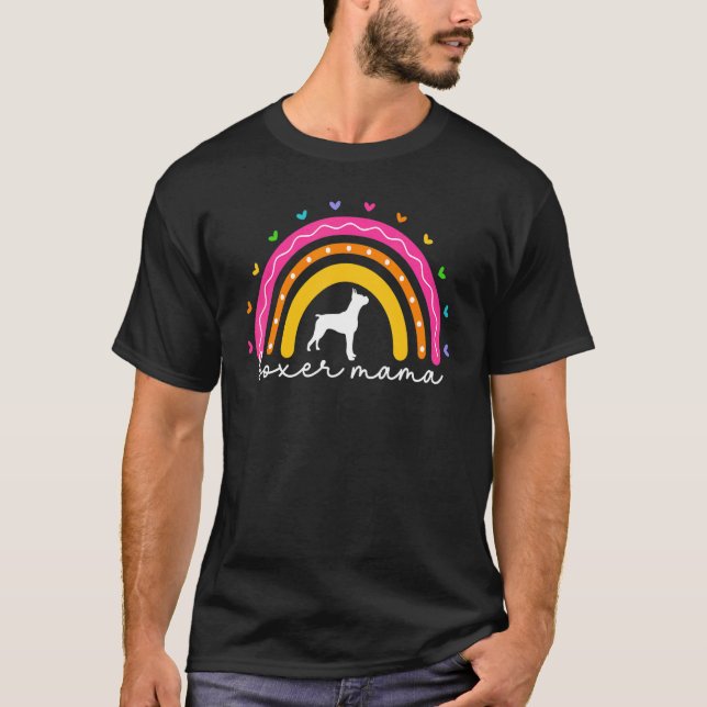 Camiseta Rainbow Boxer Mama Mãe Para Mulheres Cachorro Boni (Frente)