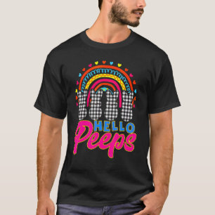 Camiseta Rainbow Bunnies Alô Páscoa Xadrez Branca Feliz Eas