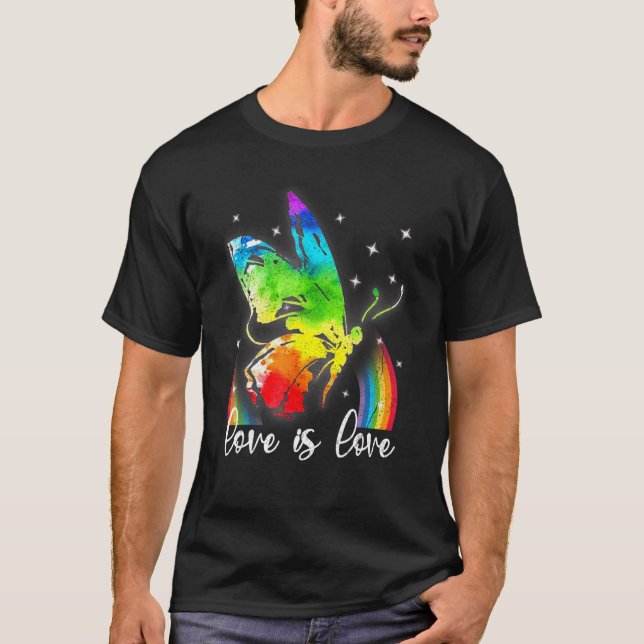 Camiseta Rainbow Butterflies Orgulho gay Lgbt Month Love Is (Frente)