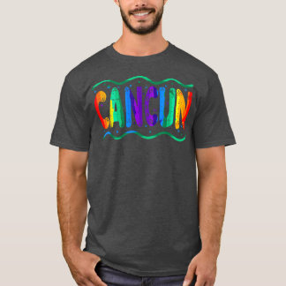Camiseta Rainbow Cancun Meico Typografia Ondas Oceanas