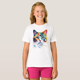 Camiseta Rainbow Cat Impressão Kids T-Shirt Short Sleeve Te