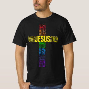 Camiseta Rainbow Christian Word Cross - Bíblia de Jesus Fai
