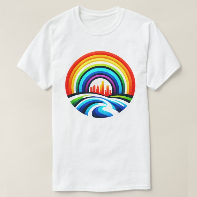 Camiseta Rainbow City Skyline Urban Diversity & Hope Design (Frente do Design)