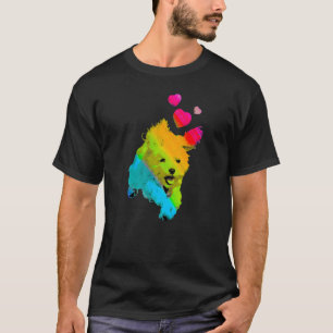 Camiseta Rainbow Color Maltês Cachorro com Corações Colorid