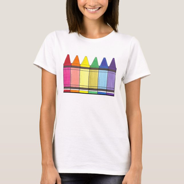 Camiseta Rainbow Crayons Artista Abastece Orgulho de Profes (Frente)