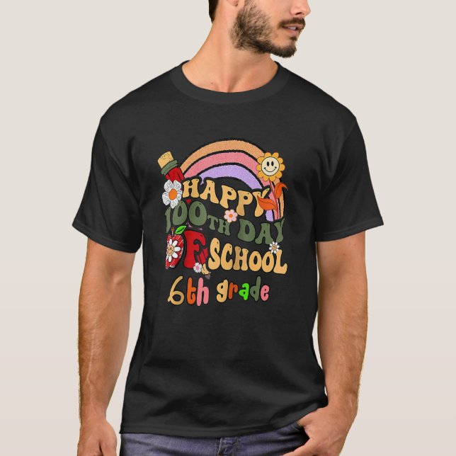 Camiseta Rainbow Cute Flora Happy 100th Day Of School In 6t (Frente)