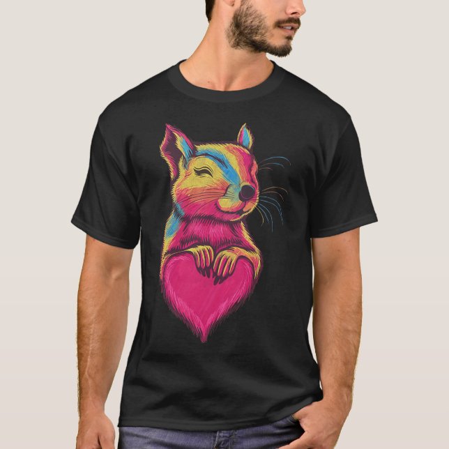 Camiseta Rainbow Cute Squirrel Hugging Valentine Heart Love (Frente)