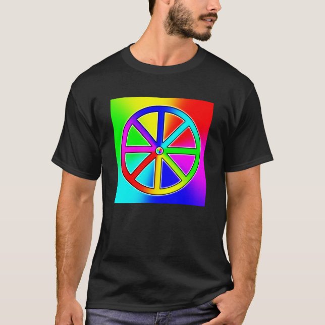 Camiseta Rainbow Dharma Wheel - Budista (Frente)