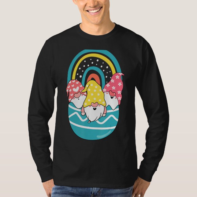 Camiseta Rainbow Egg Gnomos Páscoa Coelho Orelha Ovos Caça (Frente)
