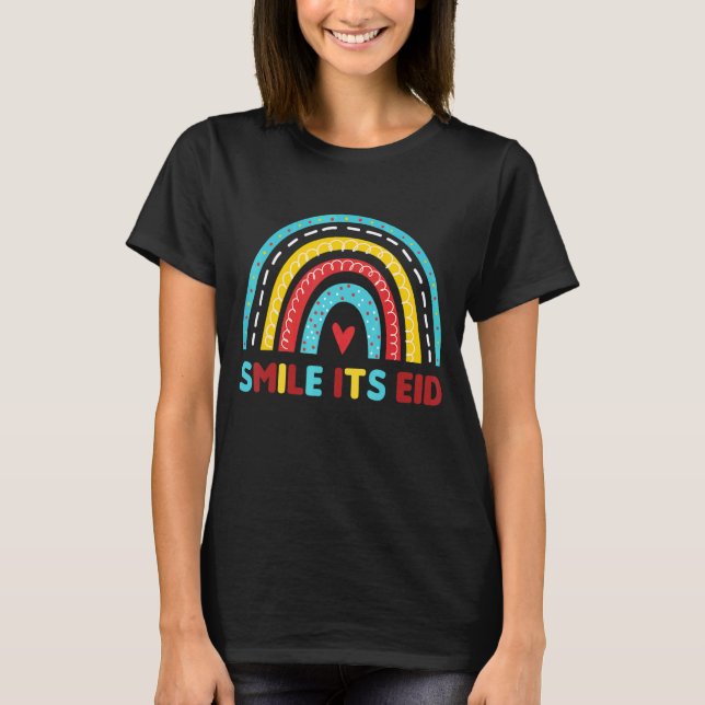 Camiseta Rainbow Eid Alfitr Mubarak Feliz Muçulmano Eid Mub (Frente)