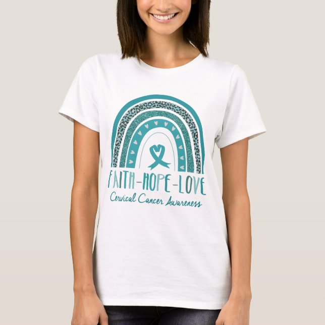 Camiseta Rainbow Faith Hope ama Consciência do Cancer Cervo (Frente)