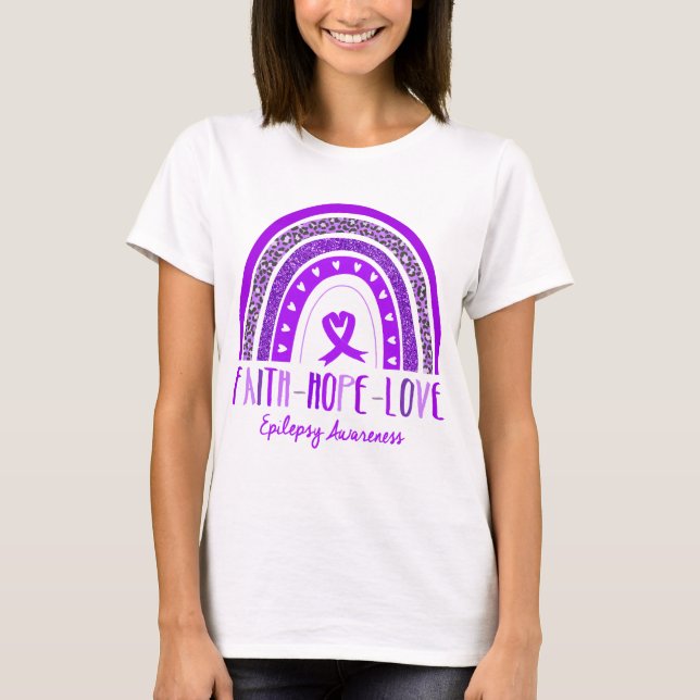 Camiseta Rainbow Faith Hope ama Consciência Epilepsia (Frente)