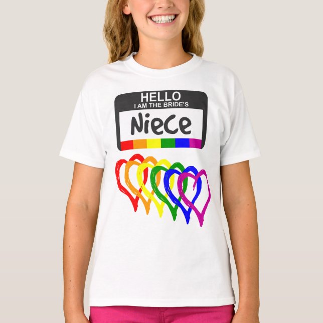 Camiseta Rainbow Flag Copia Crachá de nome da sobrinha Brid (Frente)