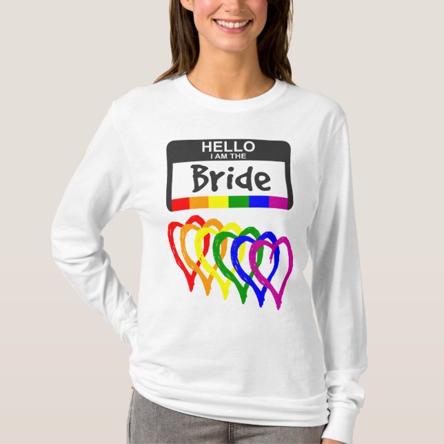 Camiseta Rainbow Flag Copia Noiva Nome Crachá Casamento (Frente)