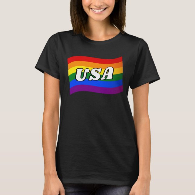 Camiseta Rainbow Flag EUA Orgulho gay LGBT LGBTQ (Frente)