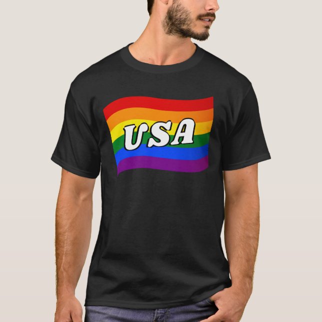 Camiseta Rainbow Flag EUA Orgulho gay LGBT LGBTQ (Frente)