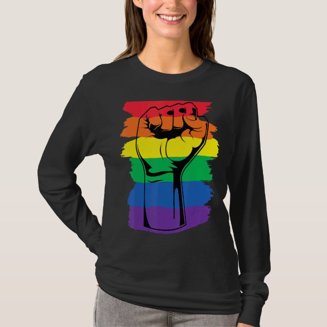 Camiseta Rainbow Flag Lgbt Fist Lgbtq Gay Lésbica Transgend (Frente)