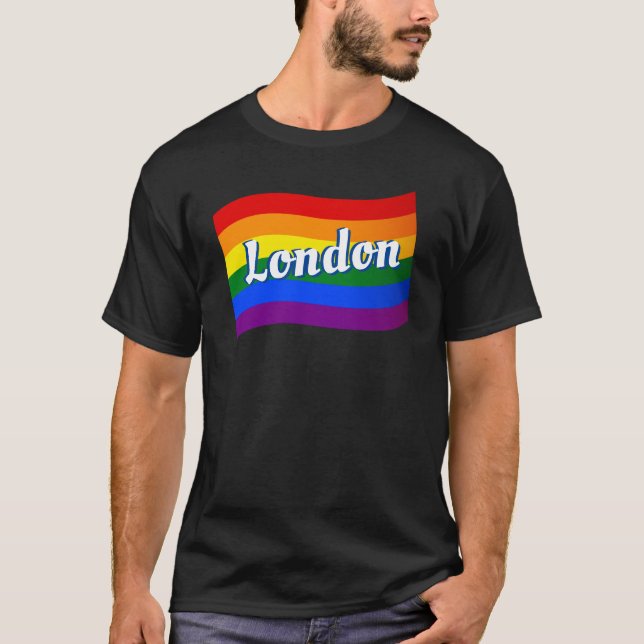 Camiseta Rainbow Flag London Orgulho gay LGBT LGBTQ na Ingl (Frente)