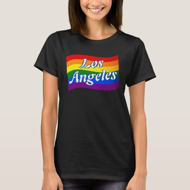 Camiseta Rainbow Flag Los Angeles Orgulho gay LGBT LGBTQ (Frente)