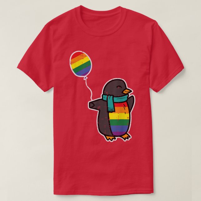 Camiseta Rainbow Flag Penguin Cute Gay Pride Ally LGBTQ Mon (Frente do Design)