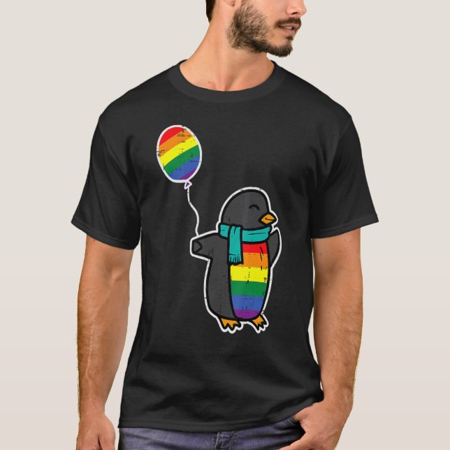 Camiseta Rainbow Flag Penguin Cute Orgulho gay Ally LGBTQ M (Frente)