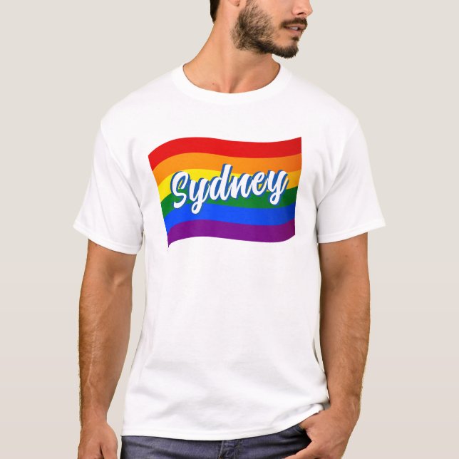 Camiseta Rainbow Flag Sydney Austrália Orgulho gay LGBT LGB (Frente)