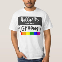 Rainbow Flag Wedding Hello Name Crachá for Groom