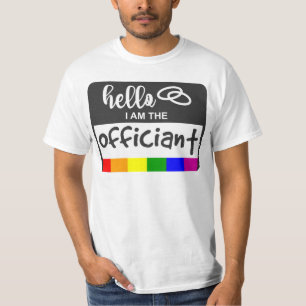 Camiseta Rainbow Flag Wedding Hello Name Crachá Oficiente