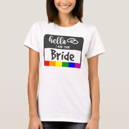 Camiseta Rainbow Flag Wedding Hello Name Crachá para Noiva