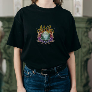 Camiseta Rainbow Flames Wizard Fantasy D20 Mulheres