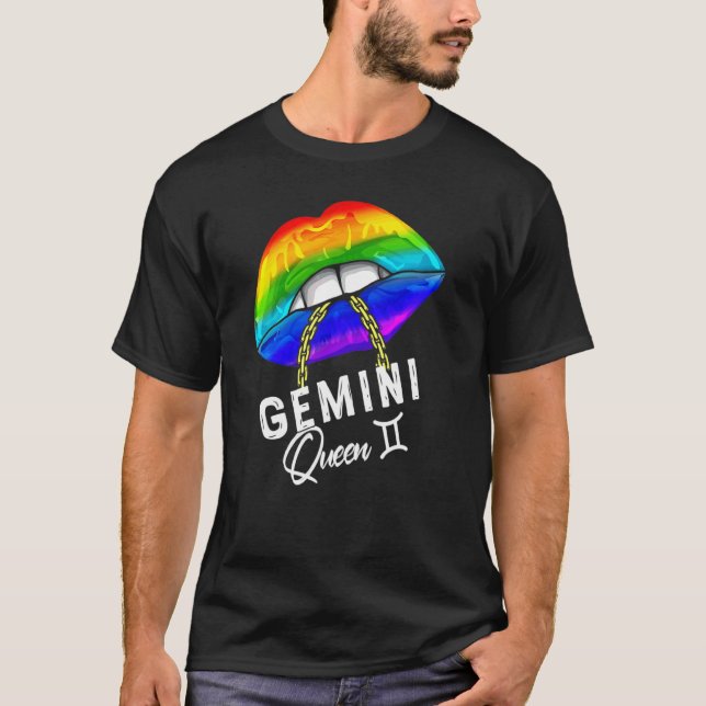 Camiseta Rainbow Gemini Queen Lábios Lgbtq Lábios Rainbow G (Frente)